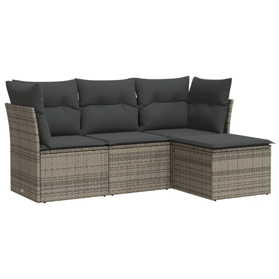 Salon de jardin 4 pcs avec coussins gris résine tressée - 2