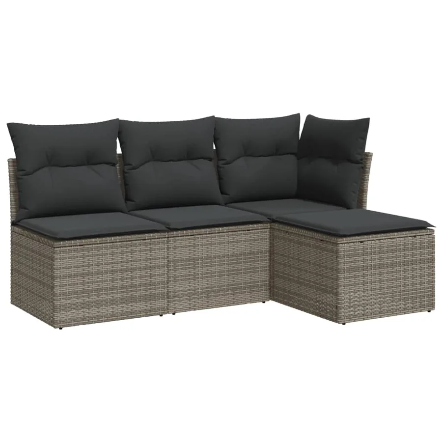 Salon de jardin 4 pcs avec coussins gris résine tressée - 2