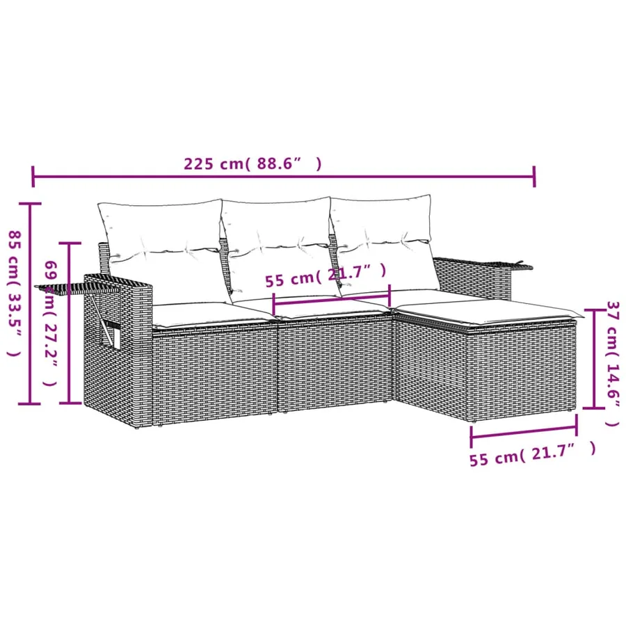 Salon de jardin 4 pcs avec coussins gris résine tressée - 8