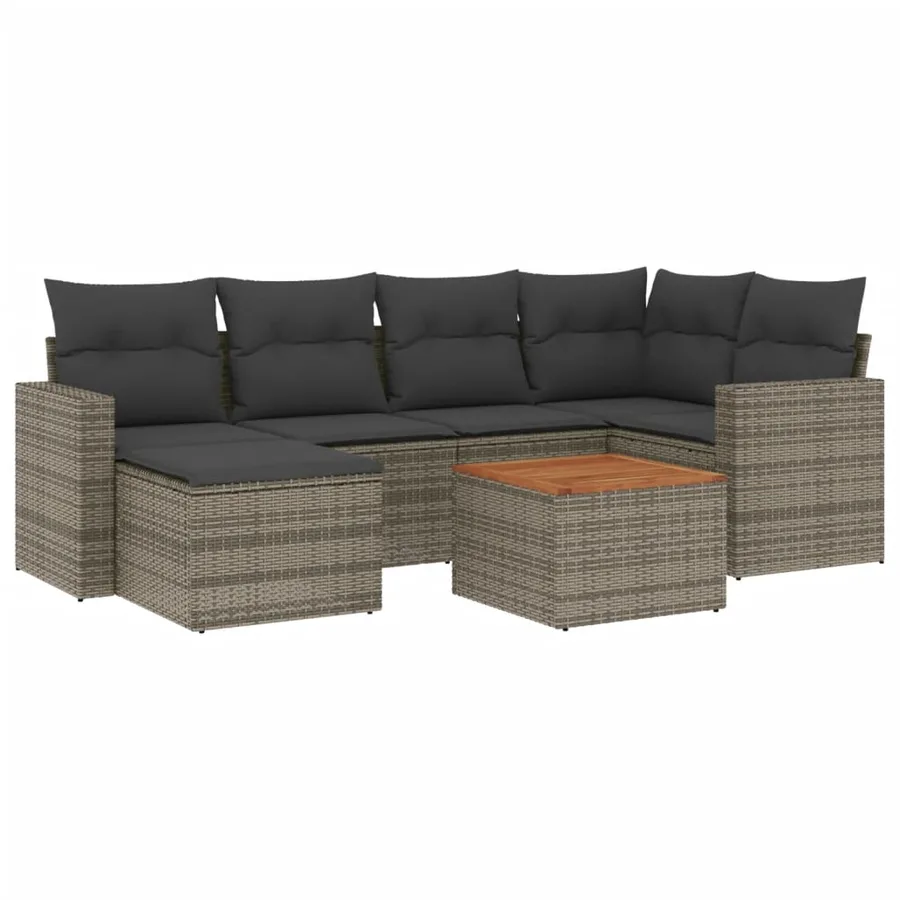 Salon de jardin avec coussins 7 pcs gris résine tressée - 2