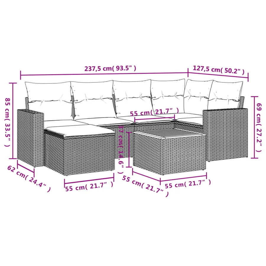 Salon de jardin avec coussins 7 pcs gris résine tressée - 3