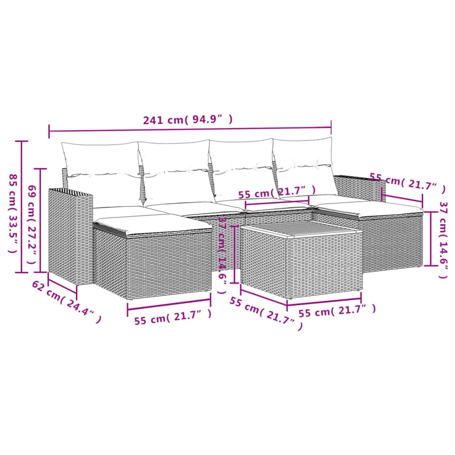 Salon de jardin avec coussins 7 pcs gris résine tressée - 3