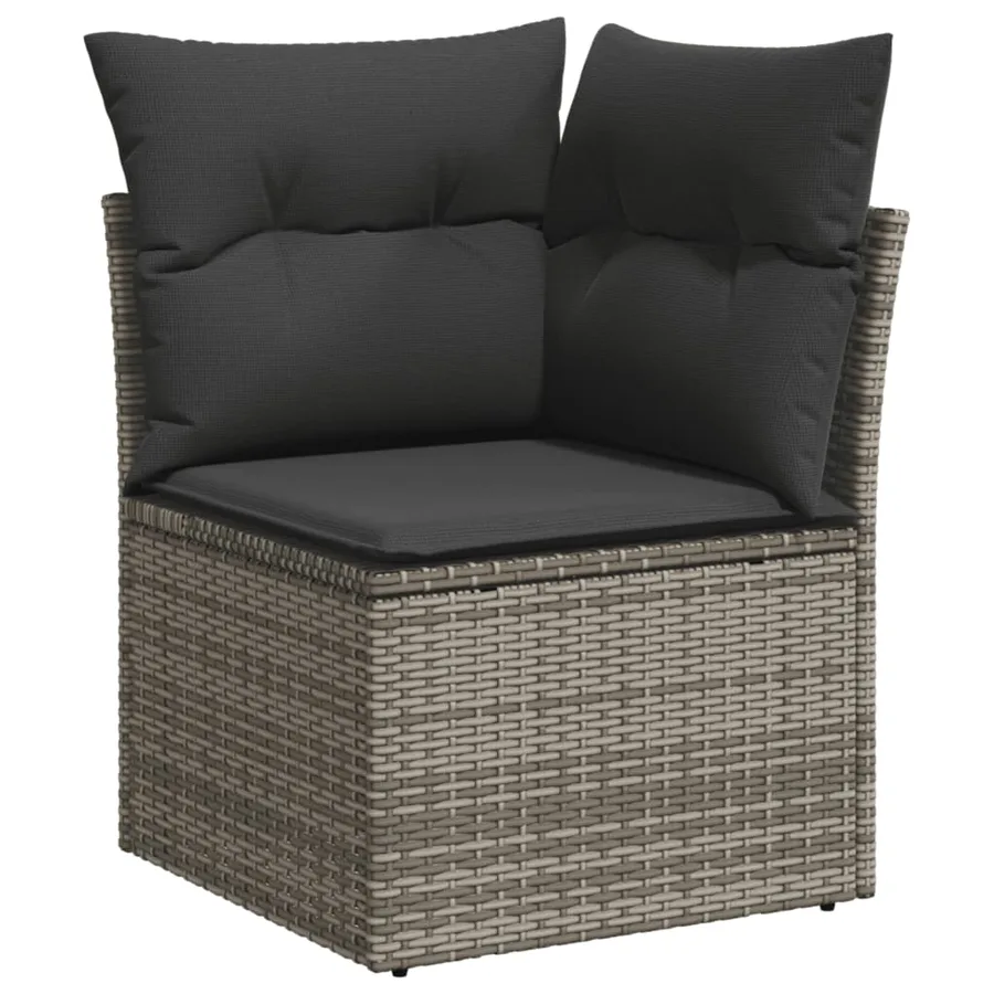 Salon de jardin 9 pcs avec coussins gris résine tressée - 3