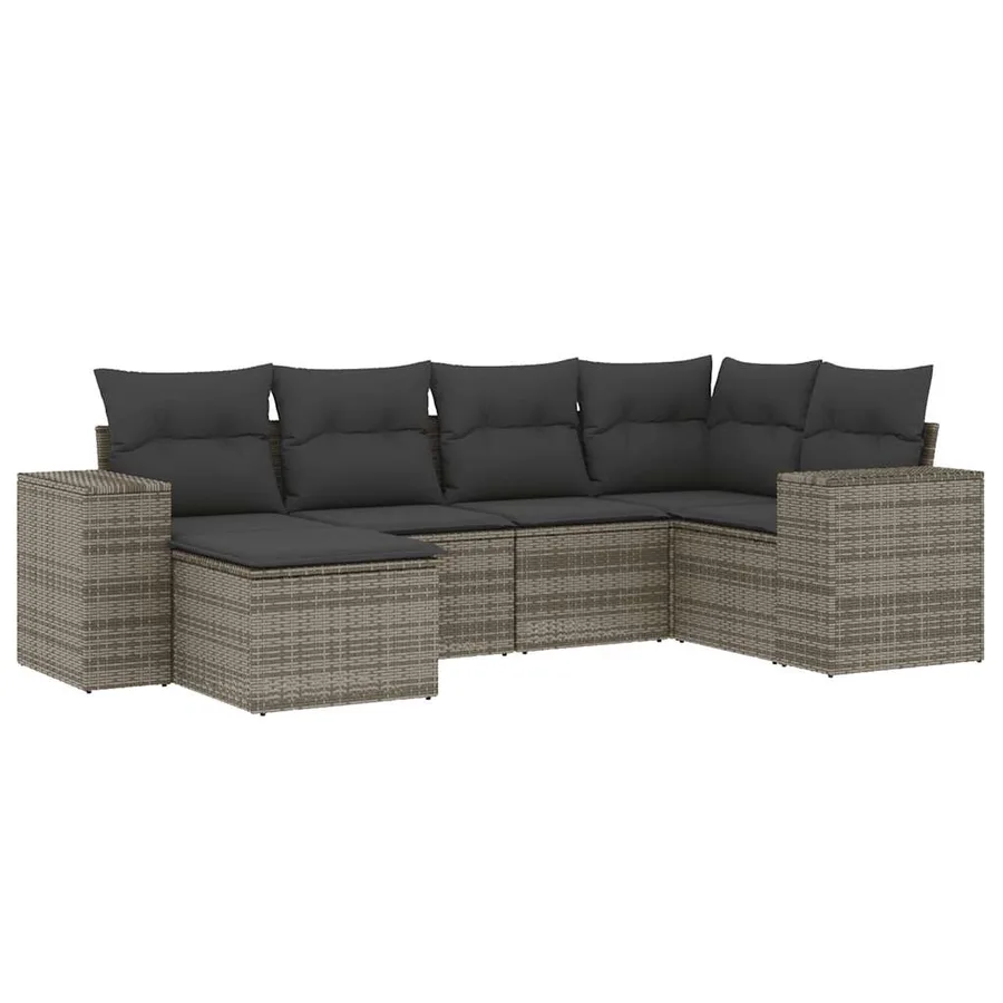 Salon de jardin 6 pcs avec coussins gris résine tressée - 2