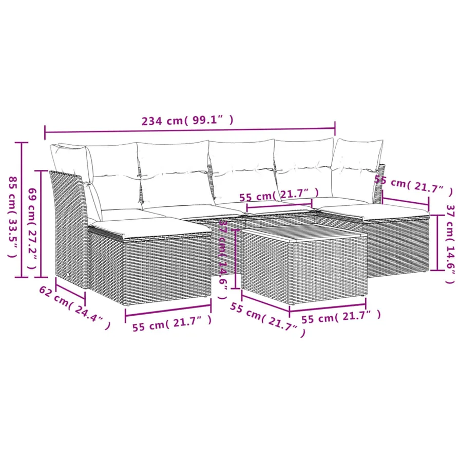 Salon de jardin avec coussins 7 pcs gris résine tressée - 3