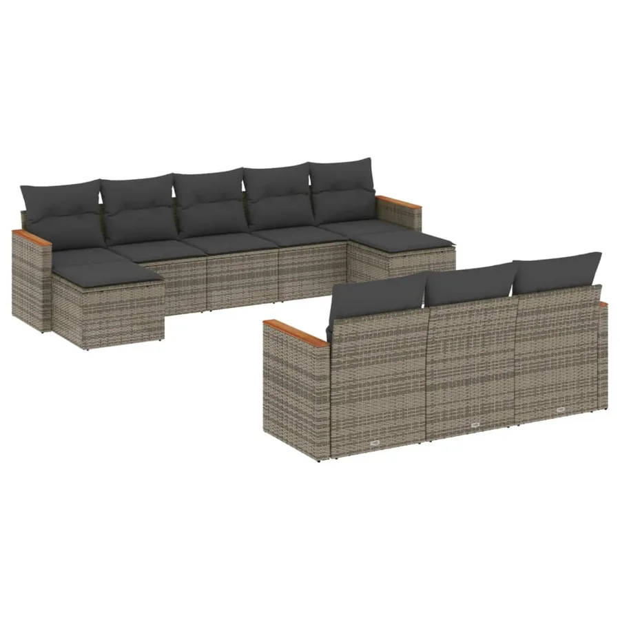 Salon de jardin avec coussins 10 pcs gris résine tressée - 2