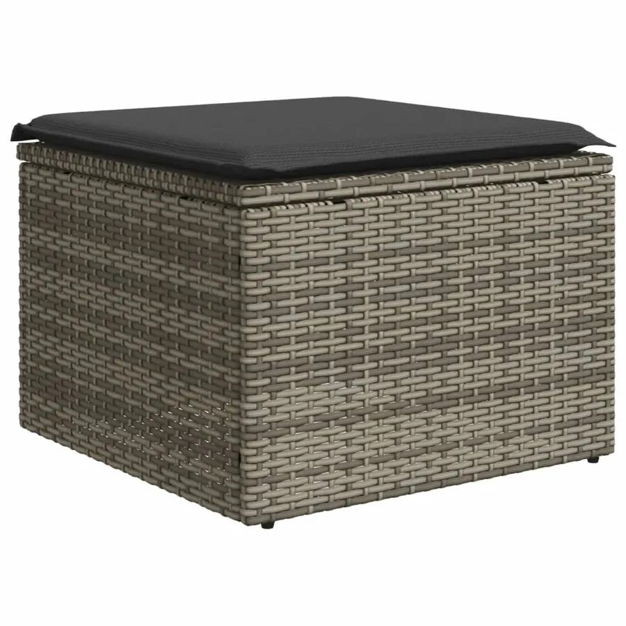 Tabouret de jardin avec coussin gris 55x55x37 cm résine tressée - 2