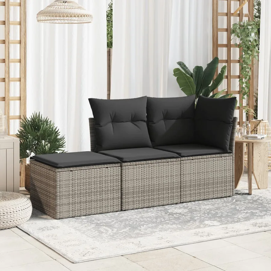 Tabouret de jardin avec coussin gris 55x55x37 cm résine tressée - 3