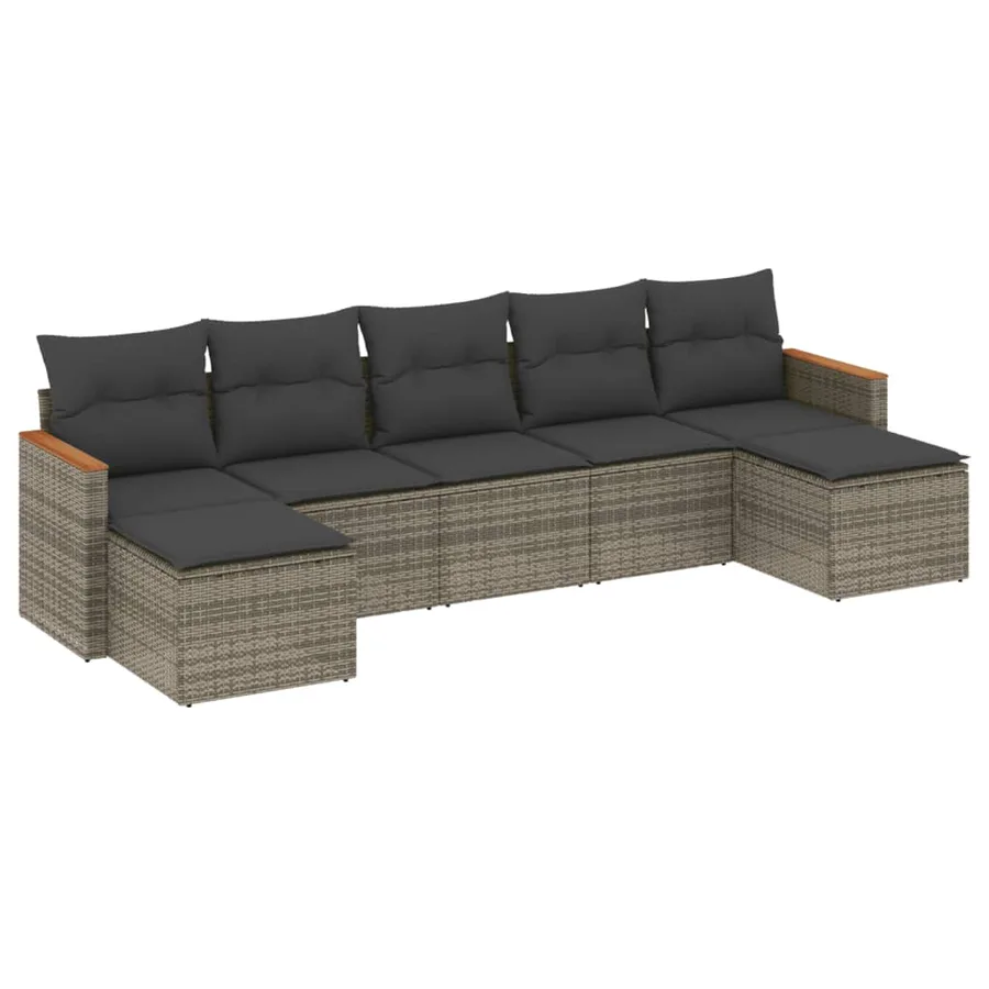 Salon de jardin avec coussins 7 pcs gris résine tressée - 2