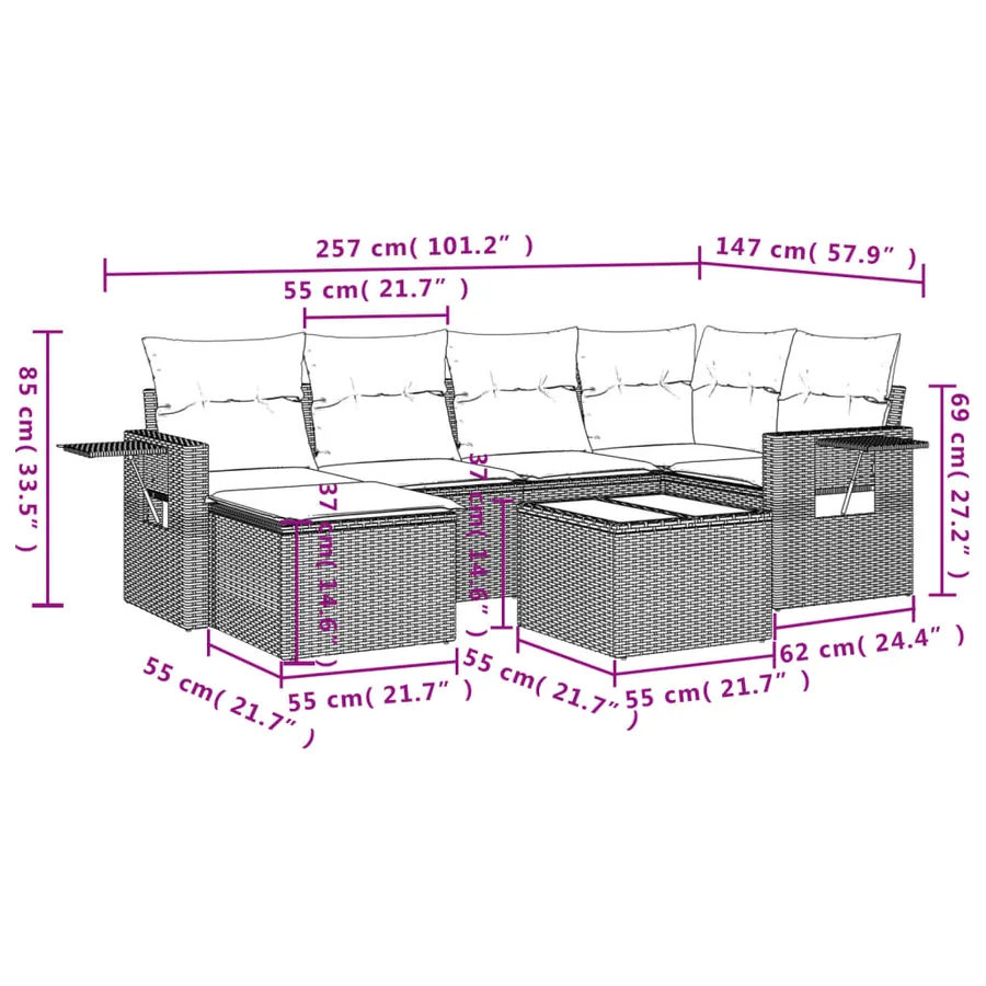 Salon de jardin avec coussins 7 pcs gris résine tressée - 10