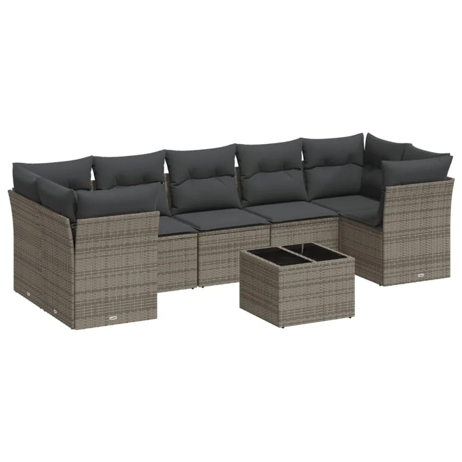 Salon de jardin 8 pcs avec coussins gris résine tressée - 2