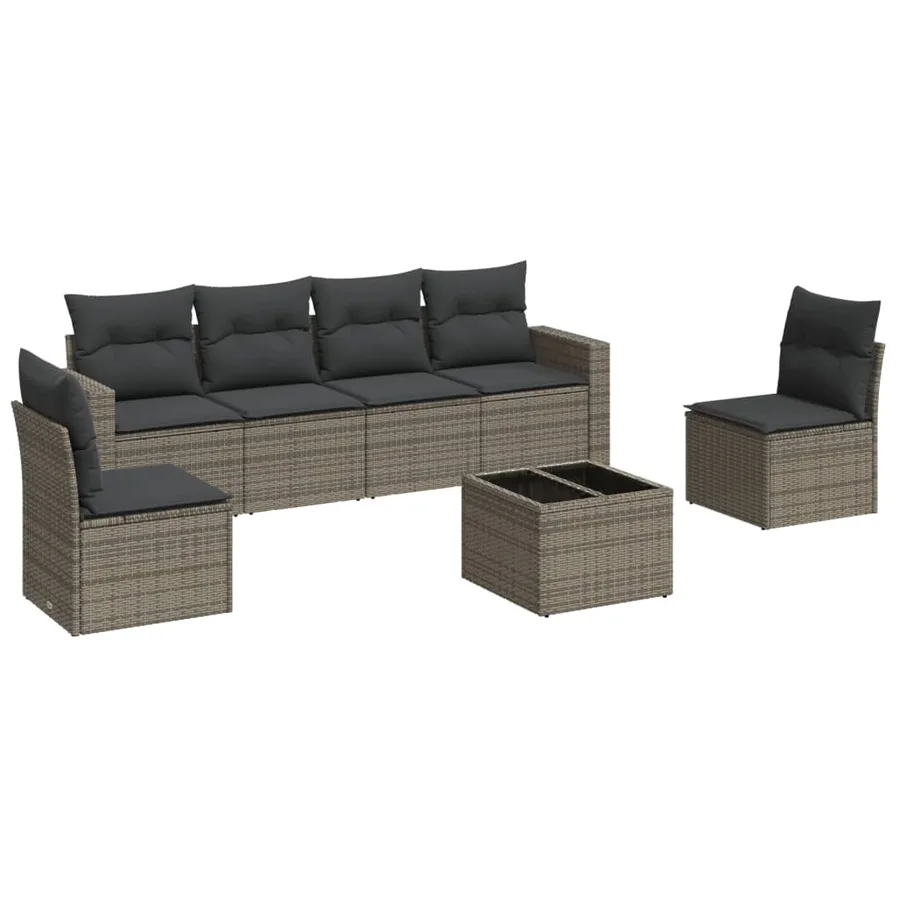 Salon de jardin avec coussins 7 pcs gris résine tressée - 2