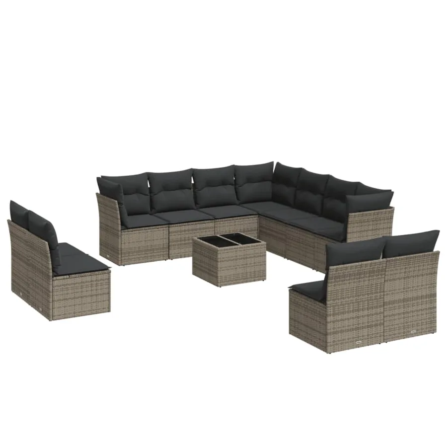 Salon de jardin avec coussins 12 pcs gris résine tressée - 2
