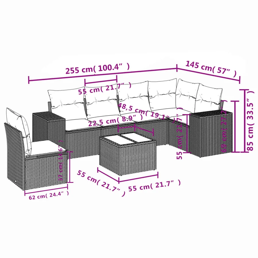 Salon de jardin avec coussins 7 pcs gris résine tressée - 8