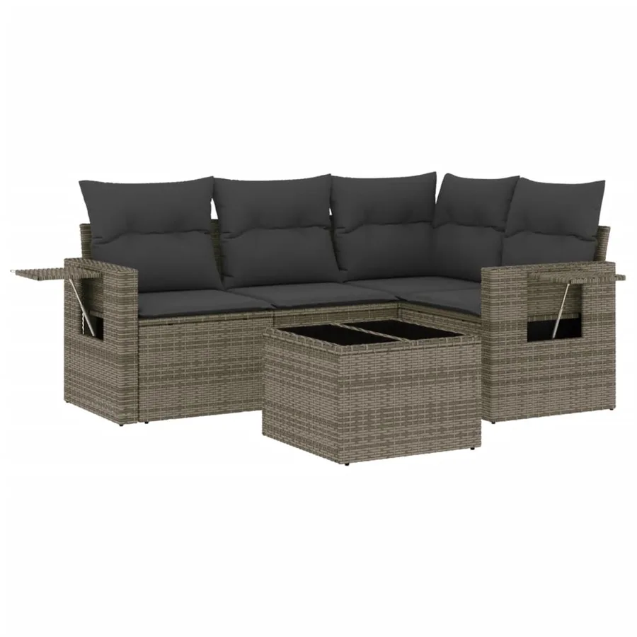 Salon de jardin 5 pcs avec coussins gris résine tressée - 2