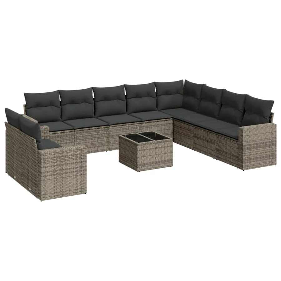 Salon de jardin 11 pcs avec coussins gris résine tressée - 2
