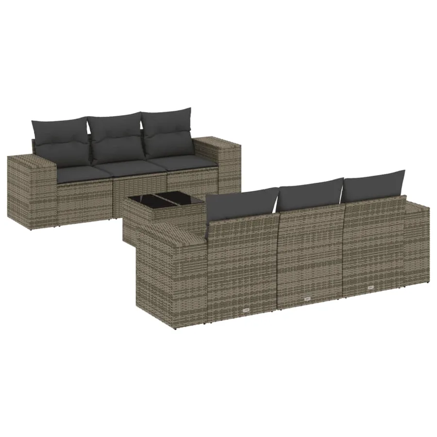 Salon de jardin avec coussins 7 pcs gris résine tressée - 2