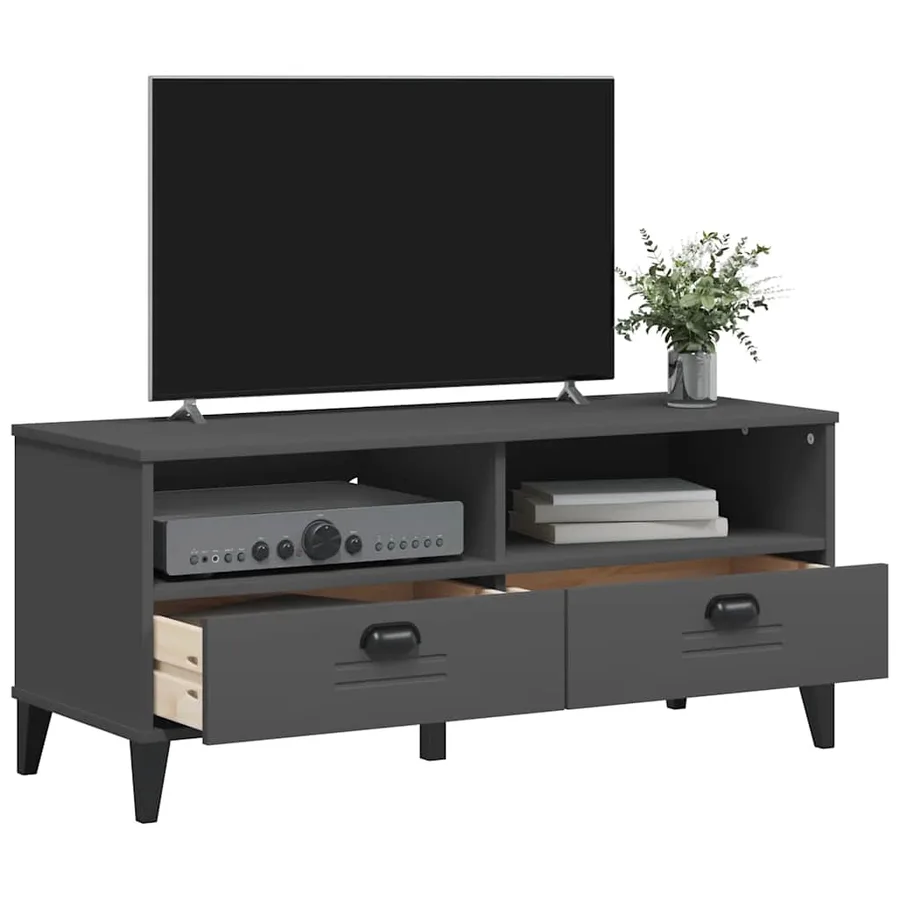 Meuble TV VIKEN gris anthracite bois de pin solide - 4