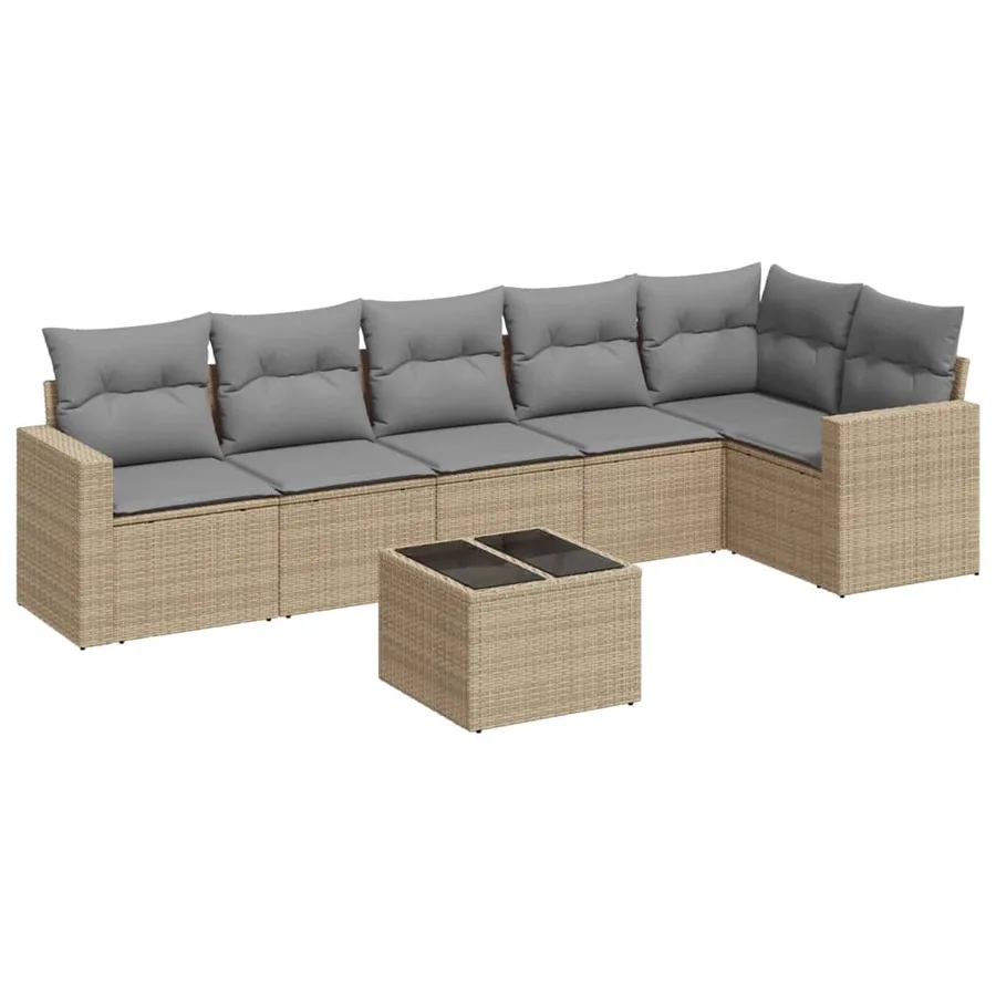 Salon de jardin avec coussins 7 pcs beige résine tressée - 2