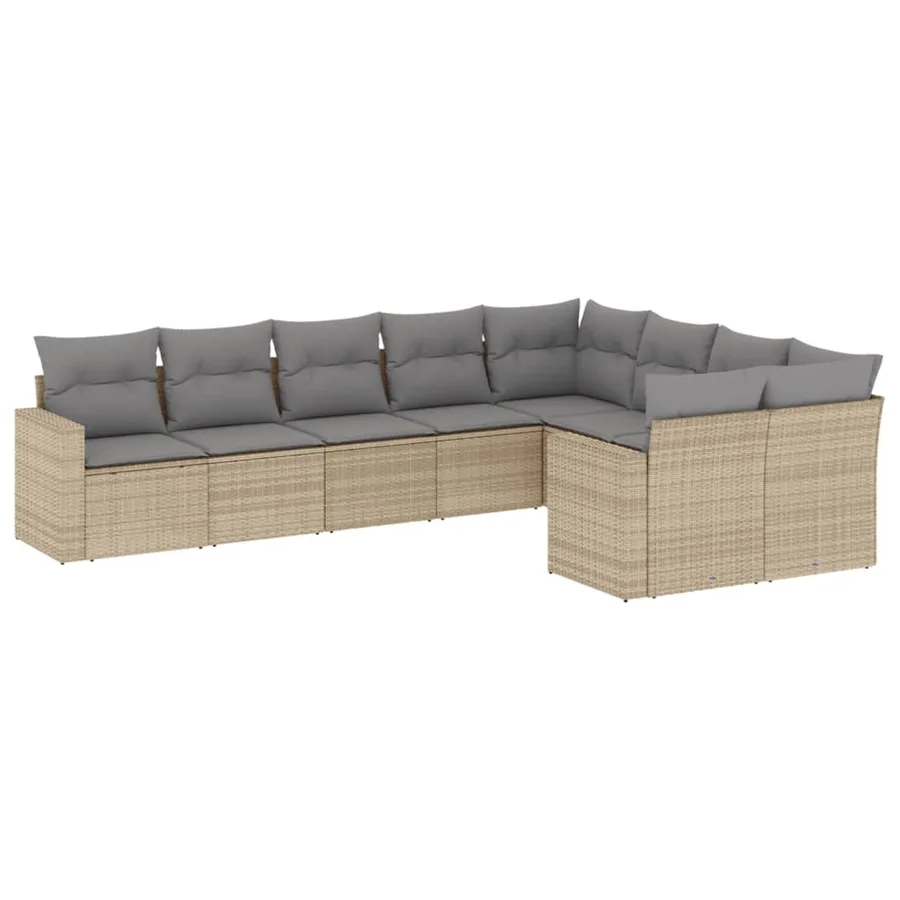 Salon de jardin avec coussins 9 pcs beige résine tressée - 2