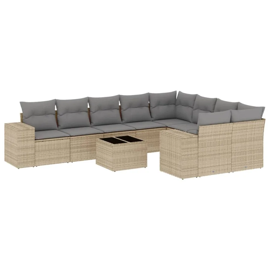 Salon de jardin avec coussins 10 pcs beige résine tressée - 2