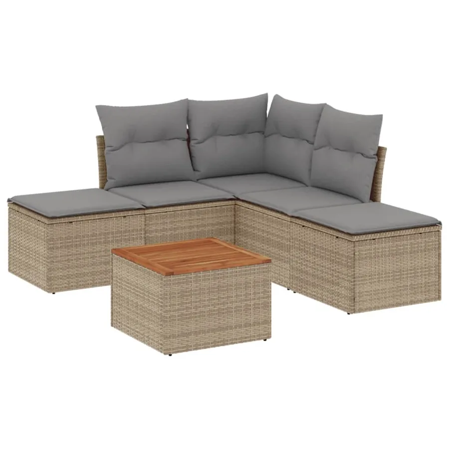 Salon de jardin avec coussins 6pcs mélange beige résine tressée - 2