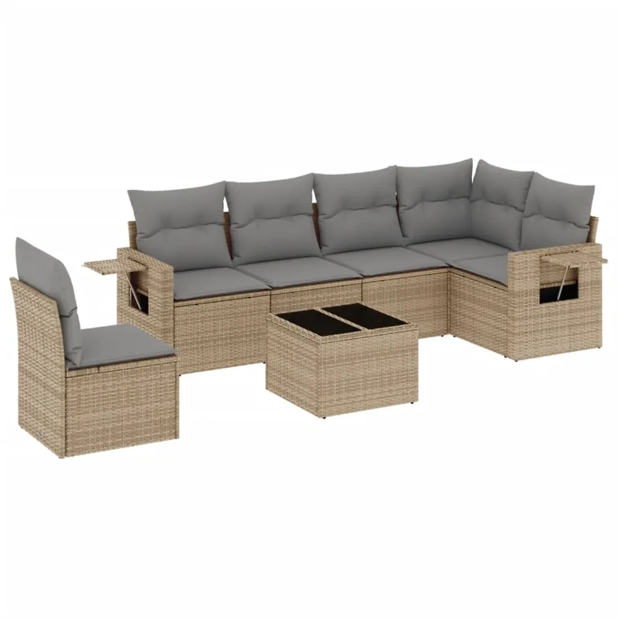 Salon de jardin avec coussins 7 pcs beige résine tressée - 2