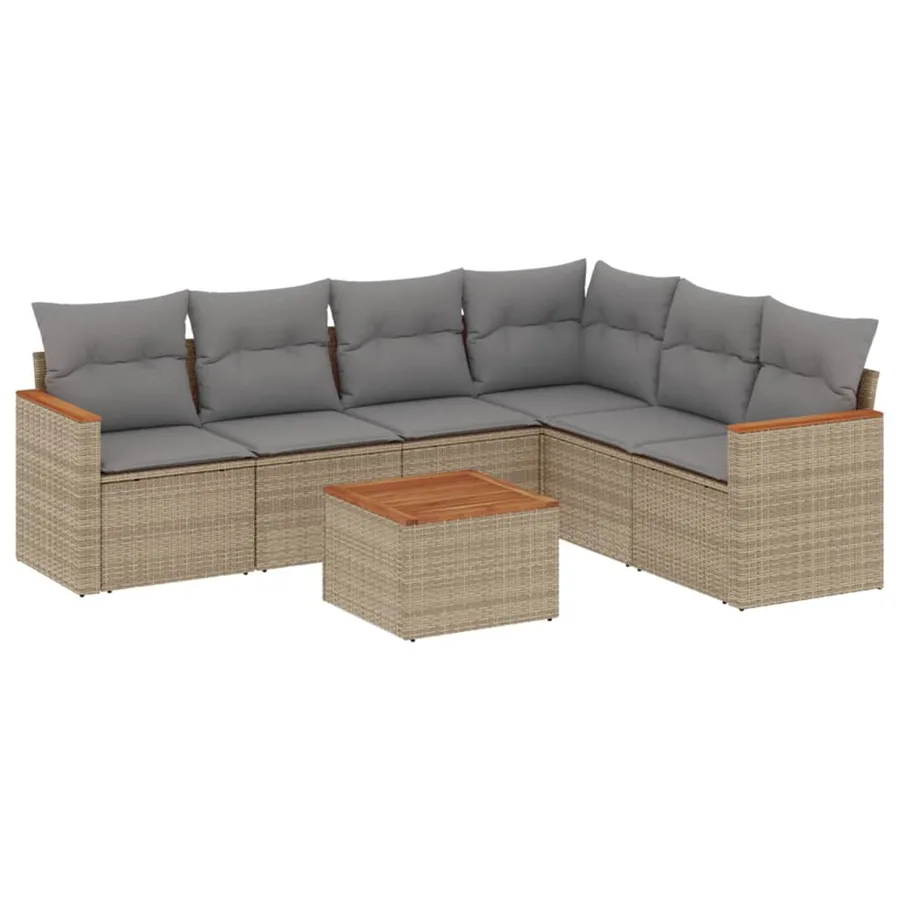 Salon de jardin avec coussins 7 pcs beige résine tressée - 2