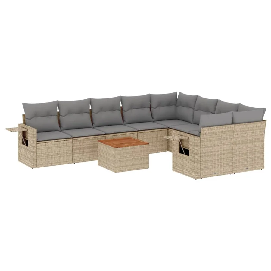 Salon de jardin et coussins 10 pcs mélange beige résine tressée - 2