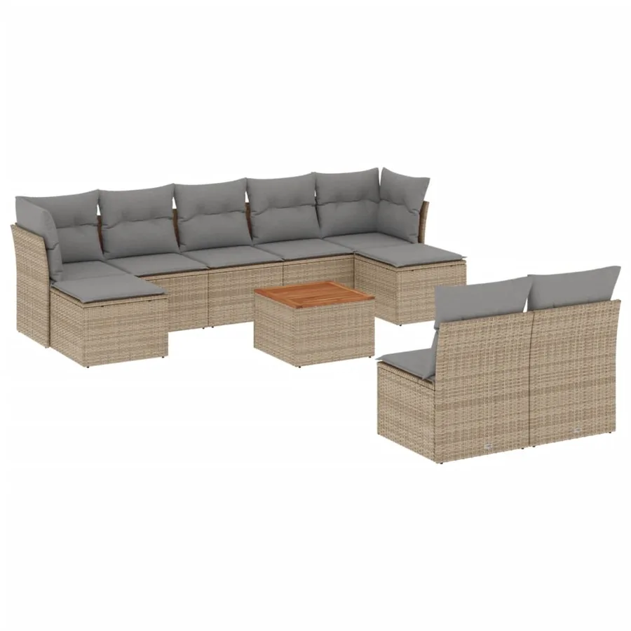 Salon de jardin et coussins 10 pcs mélange beige résine tressée - 2