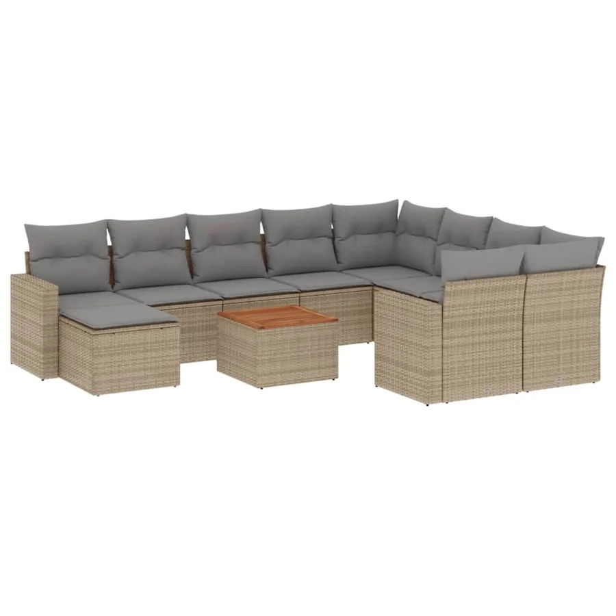 Salon de jardin et coussins 11 pcs mélange beige résine tressée - 2