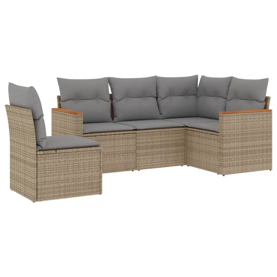 Salon de jardin avec coussins 5 pcs beige résine tressée - 2