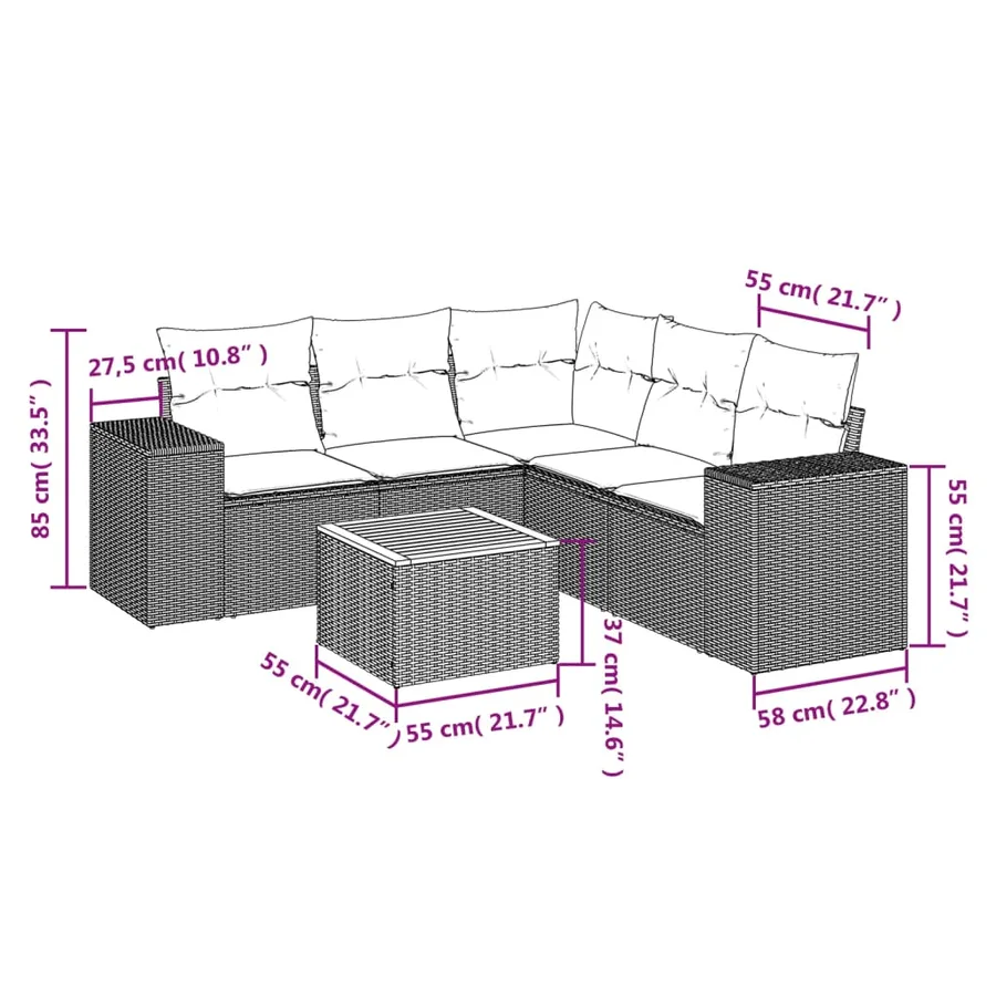 Salon de jardin avec coussins 6 pcs beige résine tressée - 3