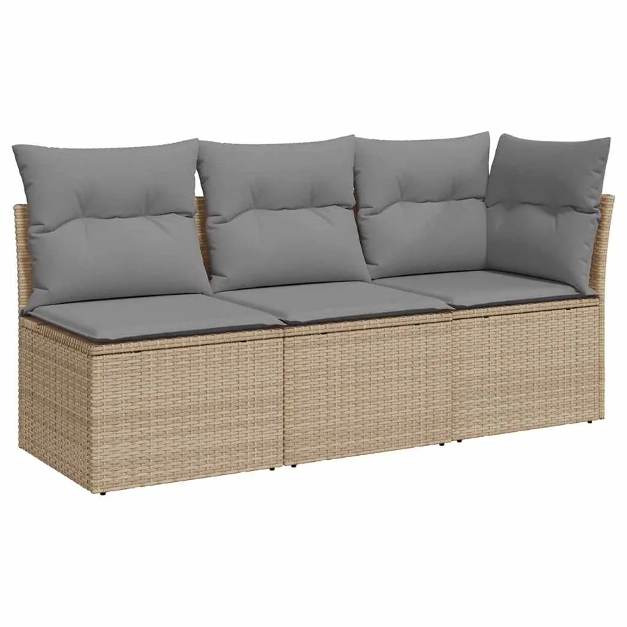 Canapé de jardin avec coussins 3 places beige résine tressée - 2