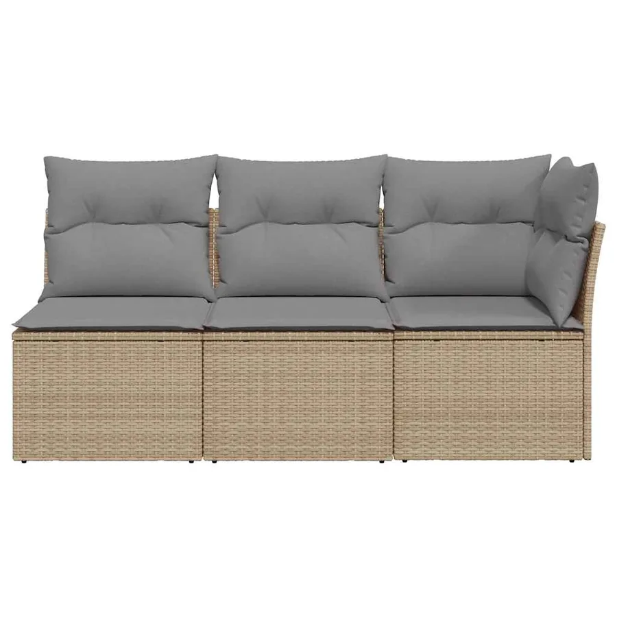 Canapé de jardin avec coussins 3 places beige résine tressée - 4