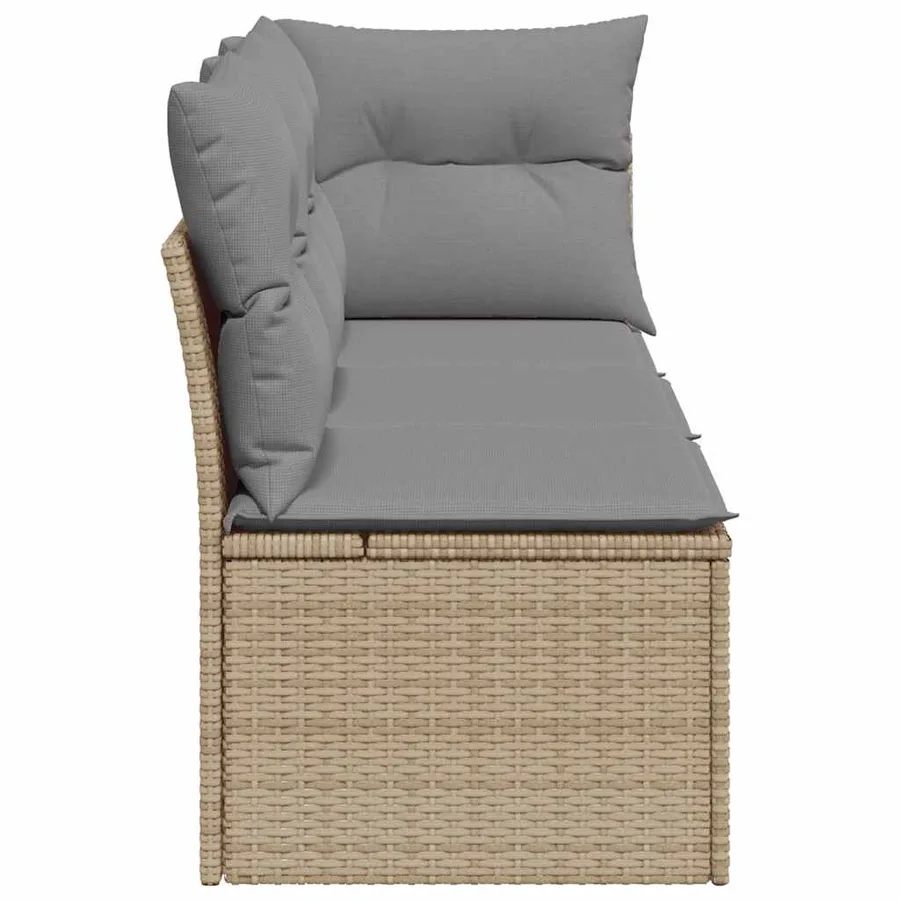 Canapé de jardin avec coussins 3 places beige résine tressée - 5
