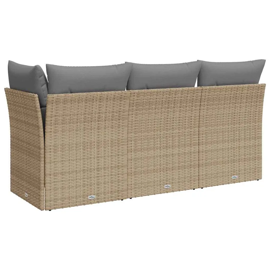 Canapé de jardin avec coussins 3 places beige résine tressée - 6