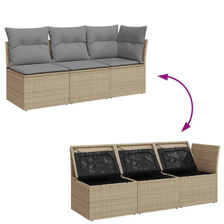 Canapé de jardin avec coussins 3 places beige résine tressée - 7