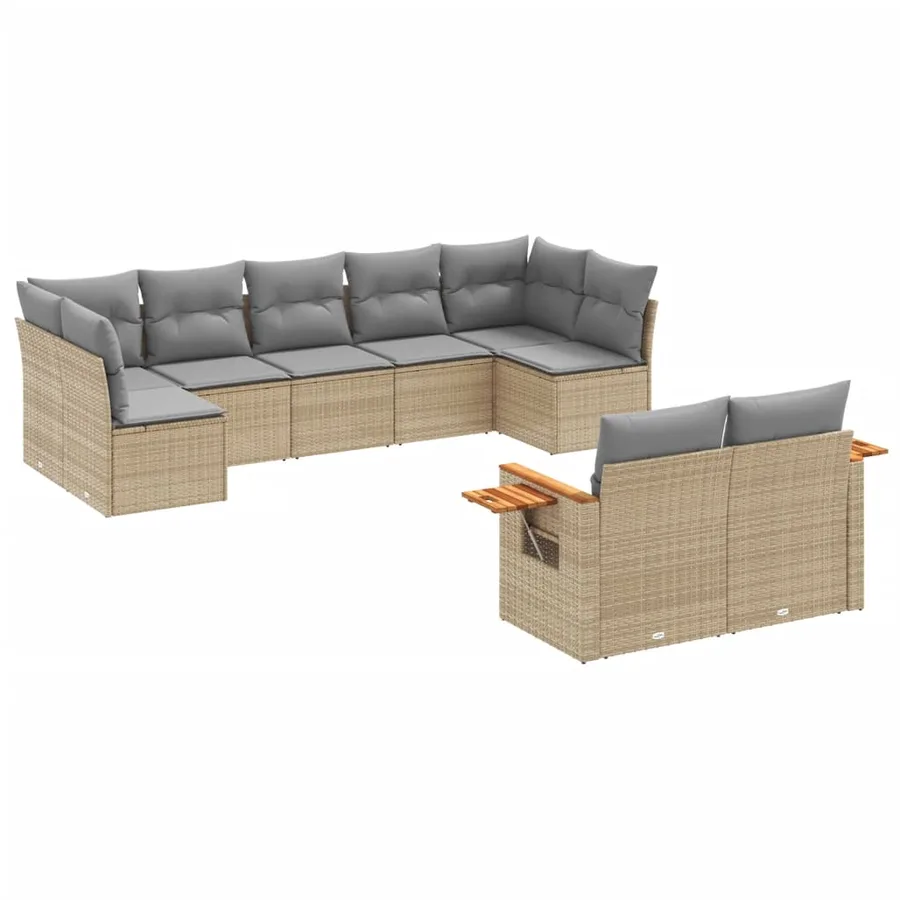 Salon de jardin avec coussins 9 pcs beige résine tressée - 2