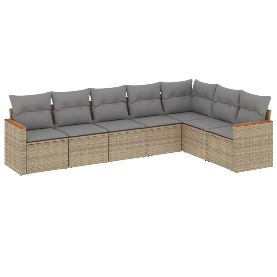 Salon de jardin avec coussins 7 pcs beige résine tressée - 2
