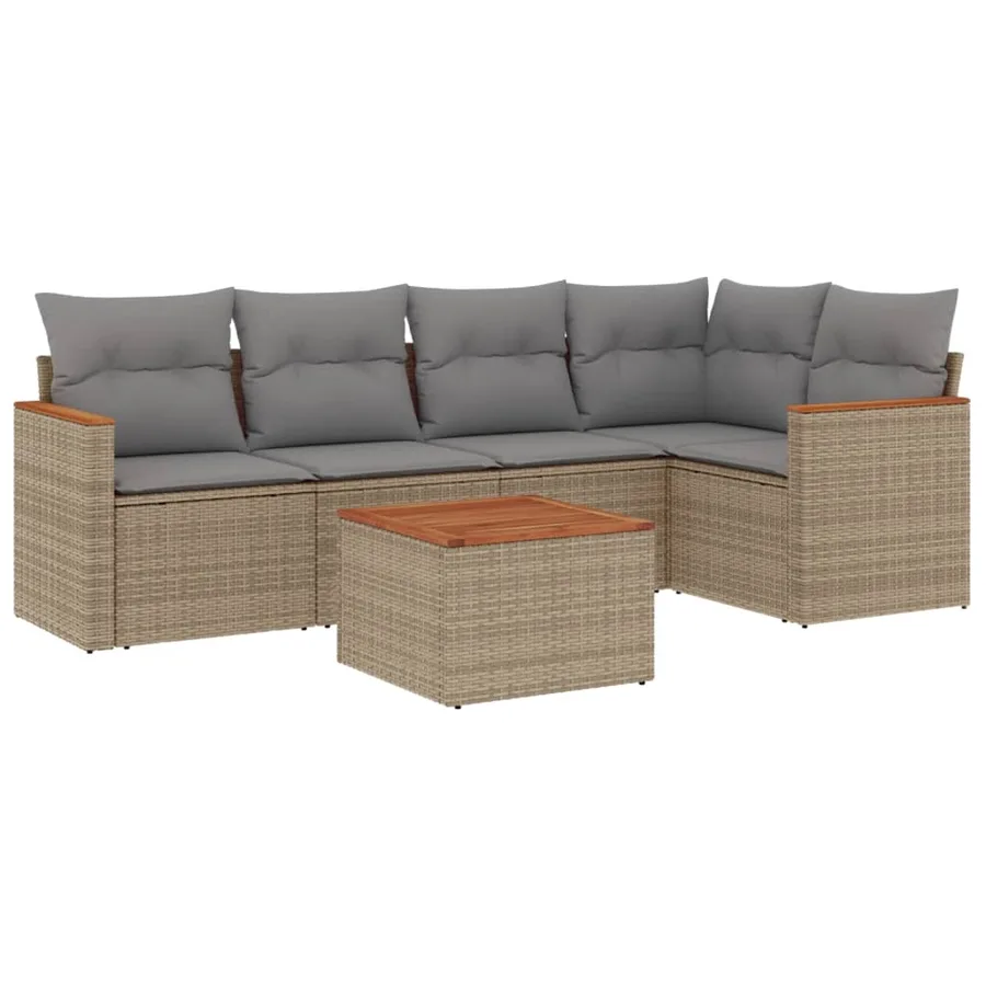 Salon de jardin avec coussins 6 pcs beige résine tressée - 2