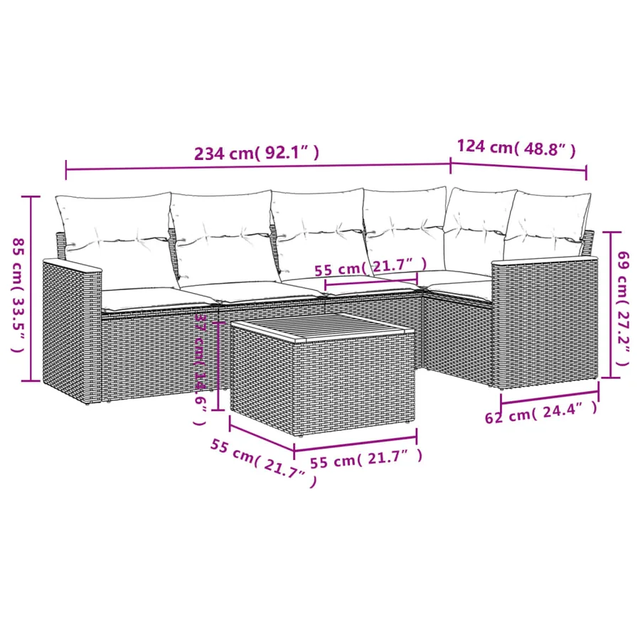 Salon de jardin avec coussins 6 pcs beige résine tressée - 3