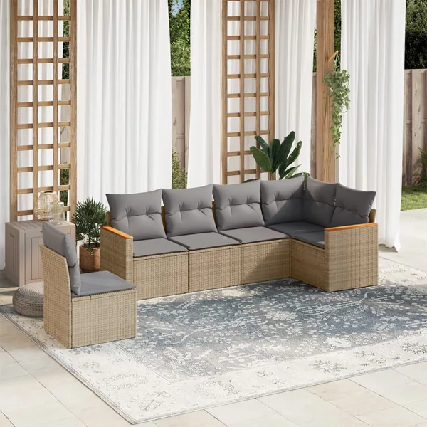 Salon de jardin avec coussins 6 pcs beige résine tressée