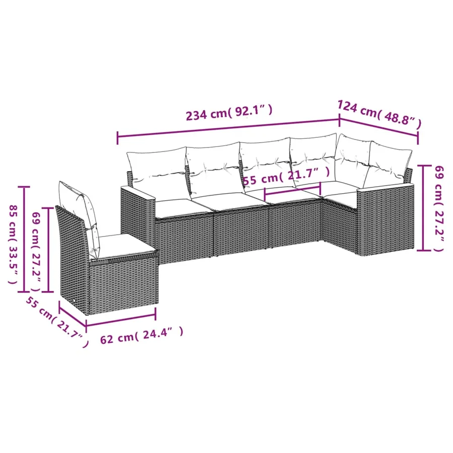 Salon de jardin avec coussins 6 pcs beige résine tressée - 3