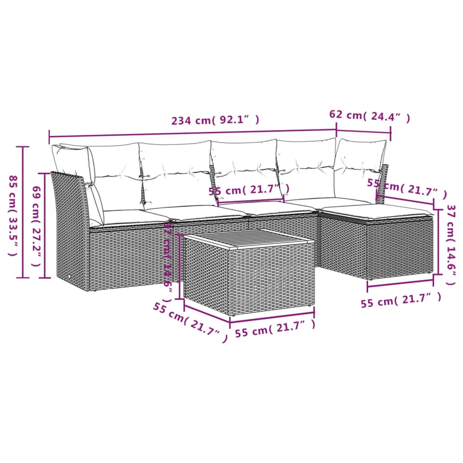 Salon de jardin avec coussins 6pcs mélange beige résine tressée - 11
