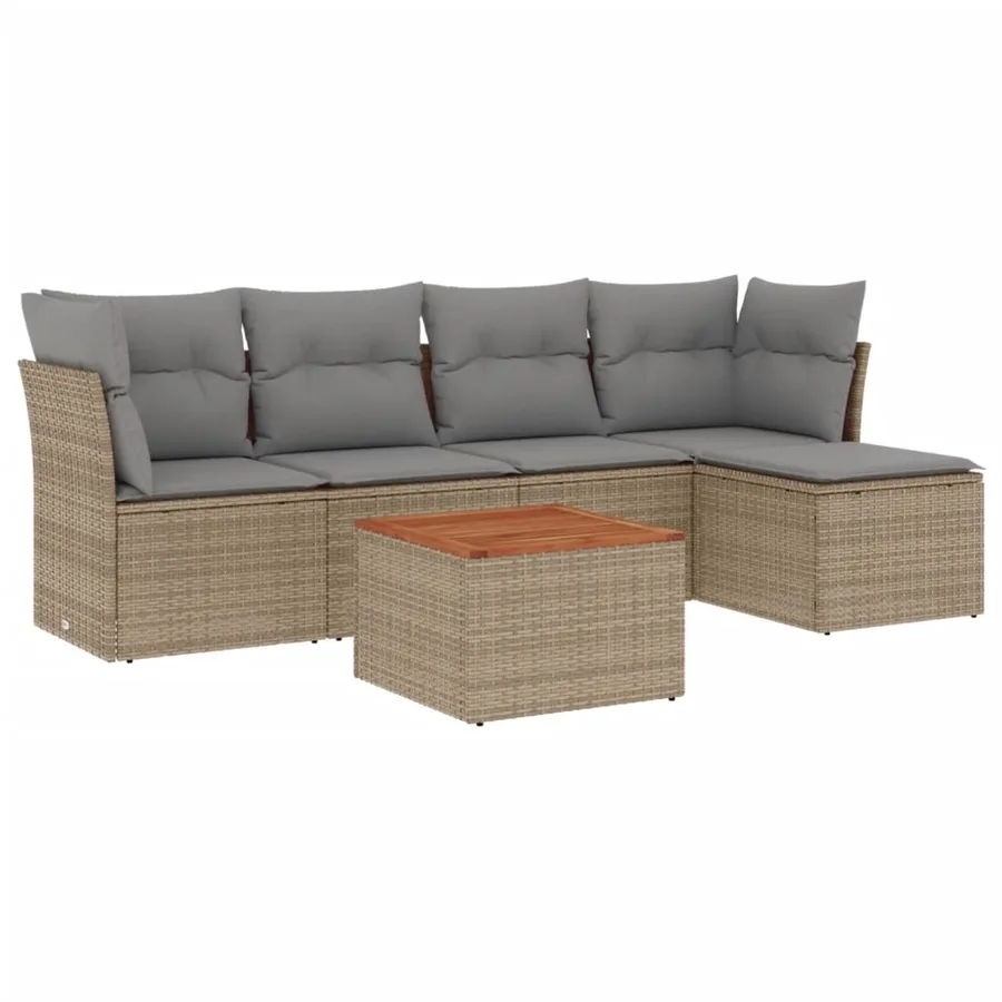 Salon de jardin avec coussins 6pcs mélange beige résine tressée - 2