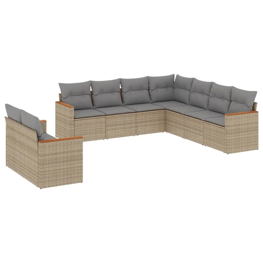 Salon de jardin avec coussins 9 pcs beige résine tressée - 2
