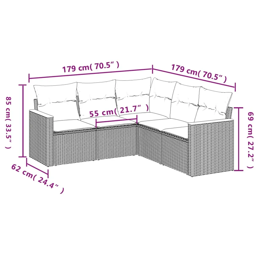 Salon de jardin avec coussins 5 pcs beige résine tressée - 3
