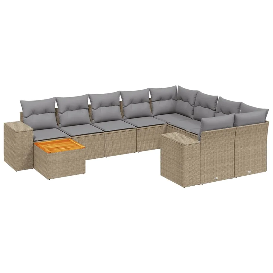 Salon de jardin avec coussins 10 pcs beige résine tressée - 2