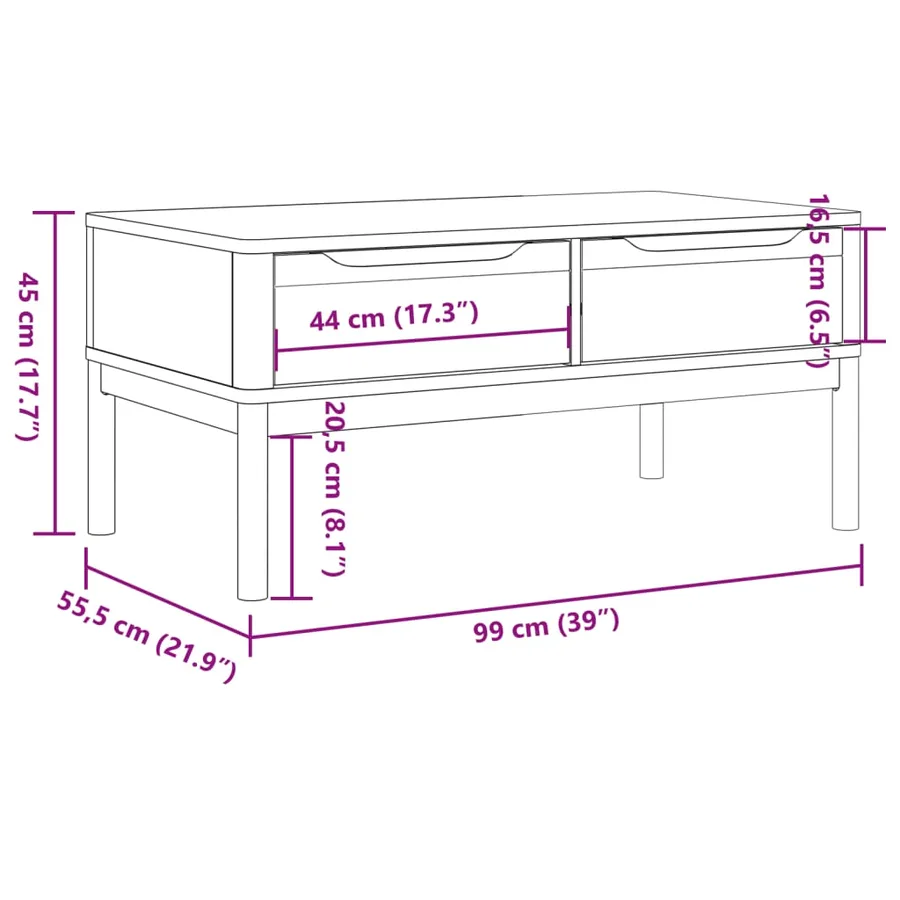 Table basse FLORO cire marron 99x55,5x45 cm bois massif de pin - 10
